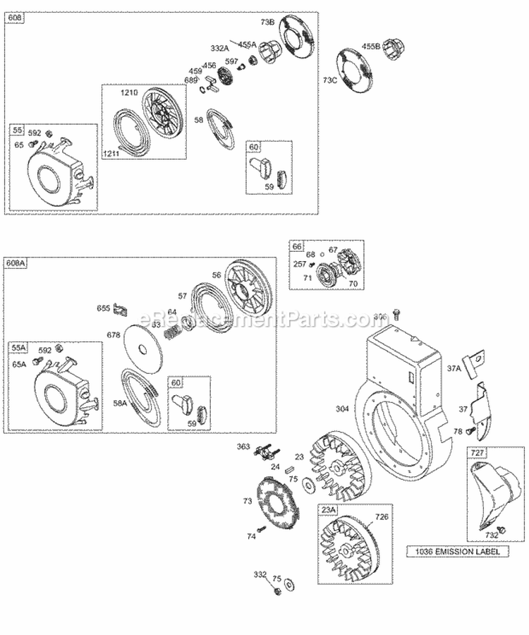 Blower HousingShrouds Flywheel Rewind Diagram and Parts List for 257412-0100-E1  Briggs and Stratton Engine